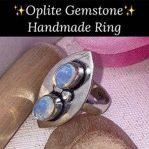 Dainty Oplite Gemstone Handmade Halo Ring